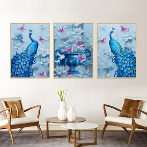3 Panel Peafowl 95x45cm(canvas) beautiful special shaped drill diamond painting