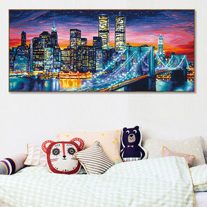 City Night View 100x50cm(canvas) full round drill diamond painting
