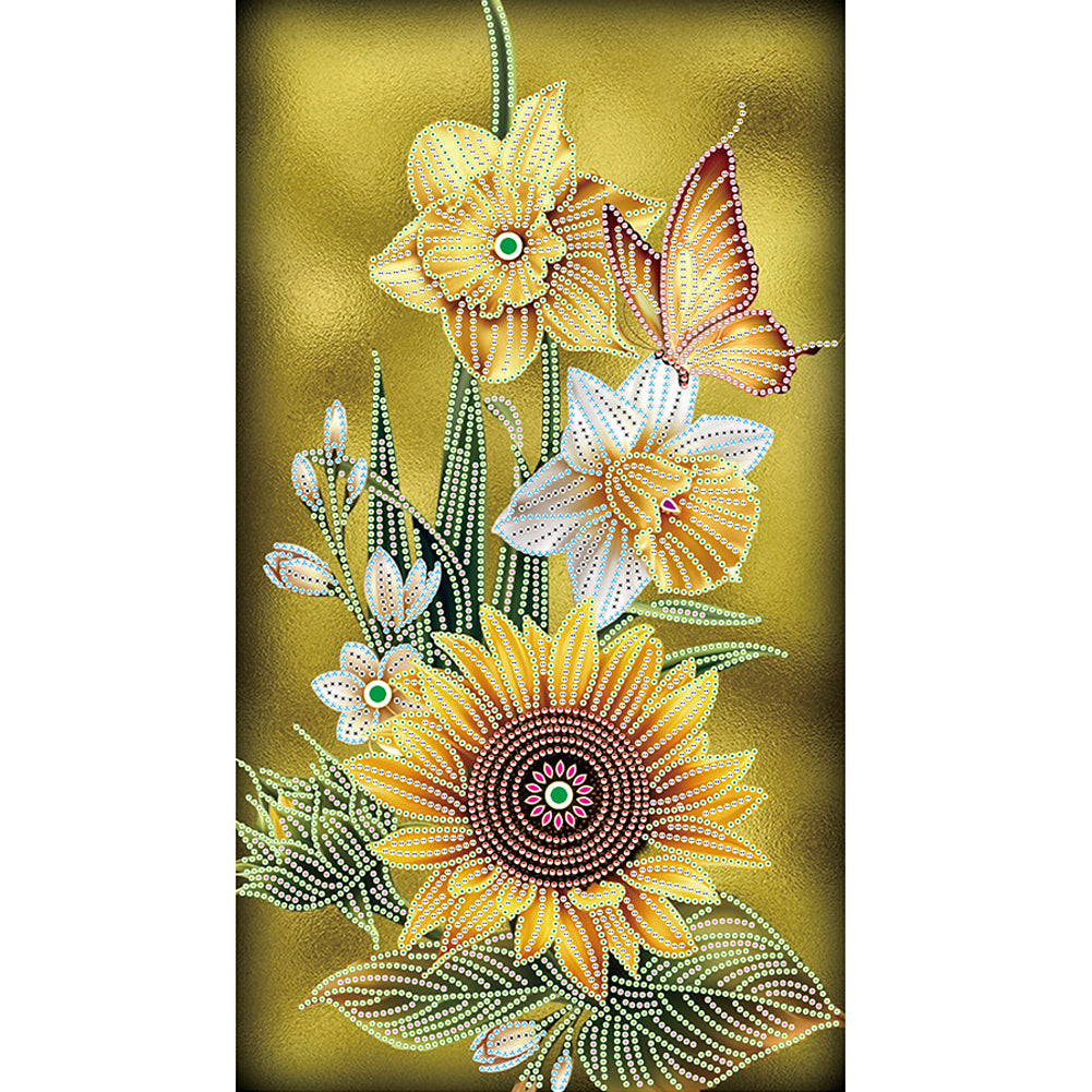 Sunflower+Butterfy 30x50cm(canvas) partial special shaped drill diamond painting