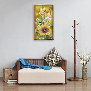 Sunflower+Butterfy 30x50cm(canvas) partial special shaped drill diamond painting