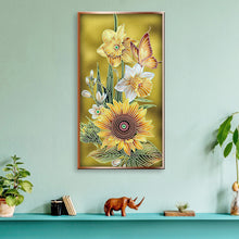 Load image into Gallery viewer, Sunflower+Butterfy 30x50cm(canvas) partial special shaped drill diamond painting
