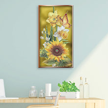 Load image into Gallery viewer, Sunflower+Butterfy 30x50cm(canvas) partial special shaped drill diamond painting
