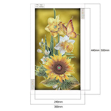 Load image into Gallery viewer, Sunflower+Butterfy 30x50cm(canvas) partial special shaped drill diamond painting
