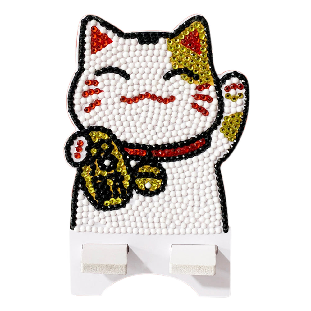 DIY Mobile Phone Holder Rhinestone Resin Bracket Desktop Decor (Lucky Cat)