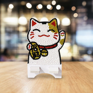 DIY Mobile Phone Holder Rhinestone Resin Bracket Desktop Decor (Lucky Cat)