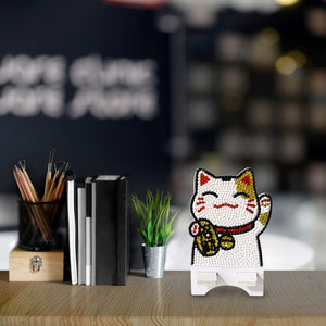 DIY Mobile Phone Holder Rhinestone Resin Bracket Desktop Decor (Lucky Cat)