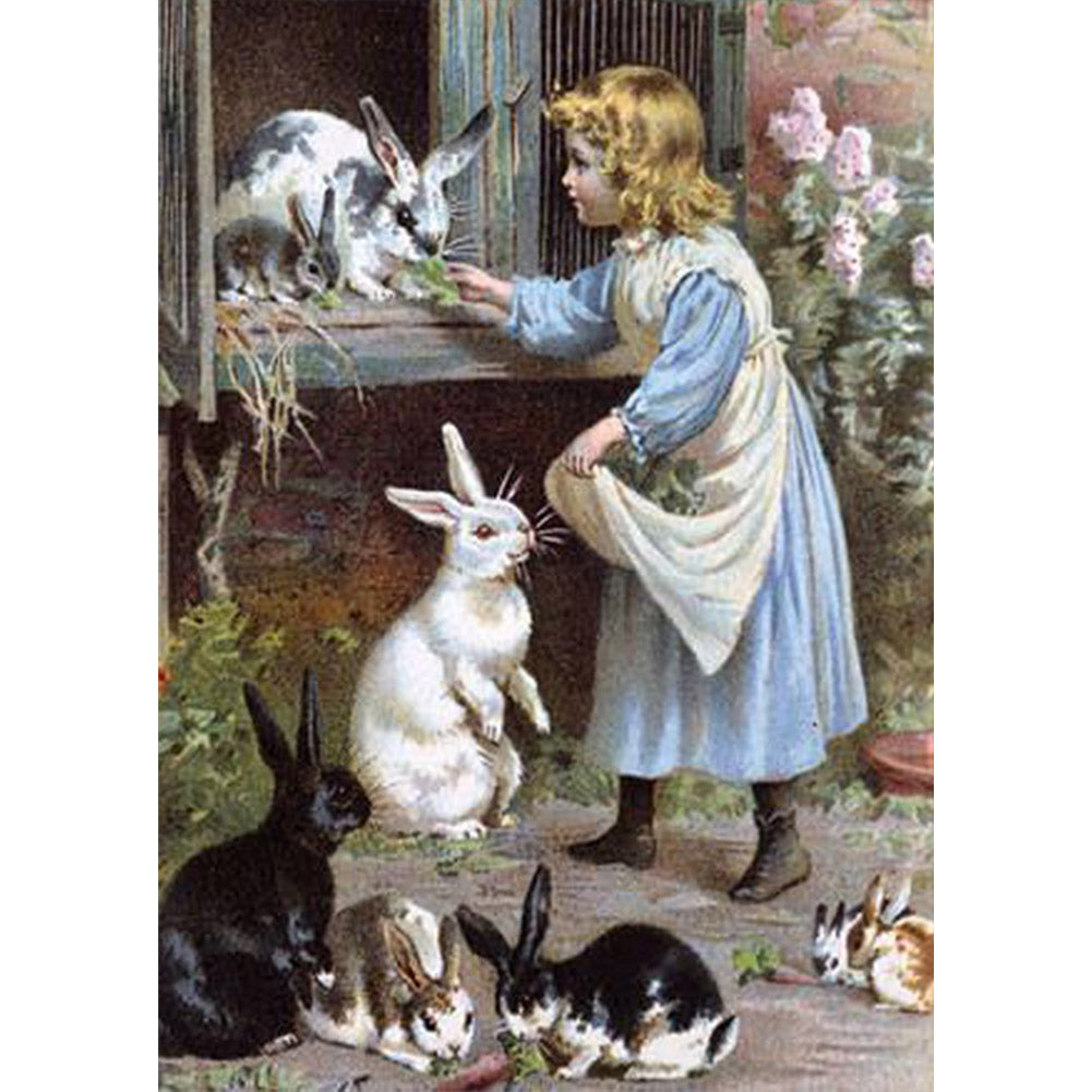 Girl & Rabbit 30x40cm(canvas) full round drill diamond painting