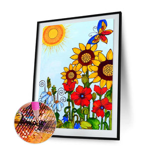 Butterfly Sunflower 30x40cm(canvas) partial special shaped drill diamond painting