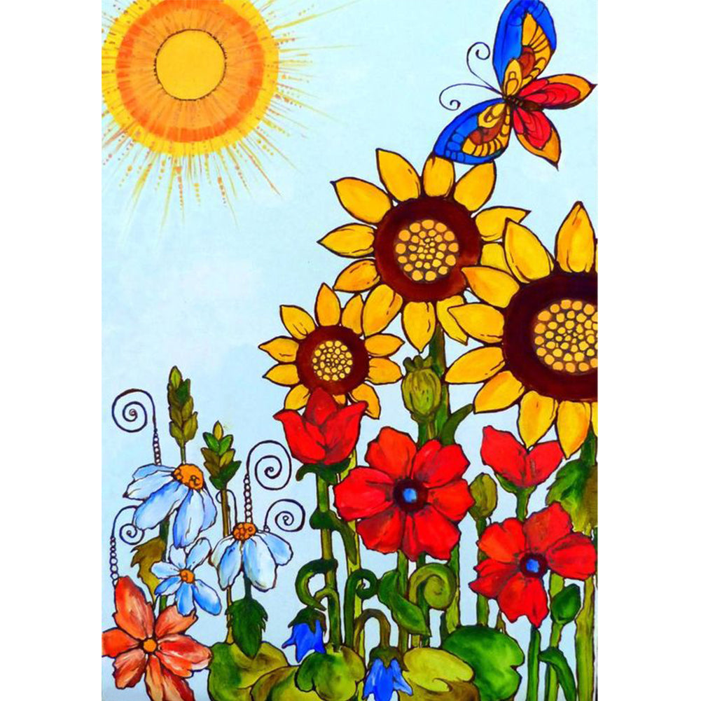 Butterfly Sunflower 30x40cm(canvas) partial special shaped drill diamond painting