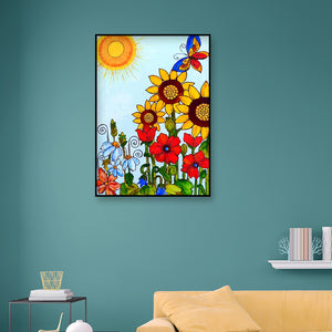 Butterfly Sunflower 30x40cm(canvas) partial special shaped drill diamond painting