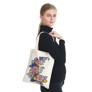 DIY Diamond Painting Handbag Reusable Shoulder Shopping Tote (BB007 Flower)