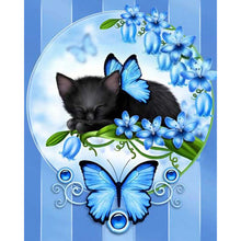 Load image into Gallery viewer, Cat and Butterfly 30x40cm(canvas) full round drill diamond painting
