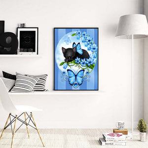 Cat and Butterfly 30x40cm(canvas) full round drill diamond painting