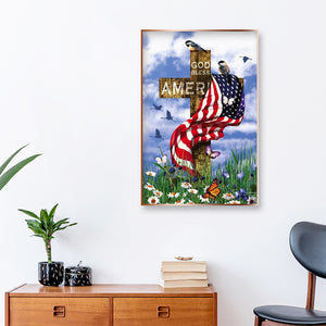 American Flag on Cross 30x40cm(canvas) full round drill diamond painting