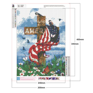 American Flag on Cross 30x40cm(canvas) full round drill diamond painting