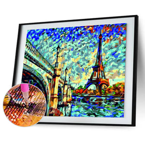 Under Iron Bridge Landscape 40x30cm(canvas) full round drill diamond painting