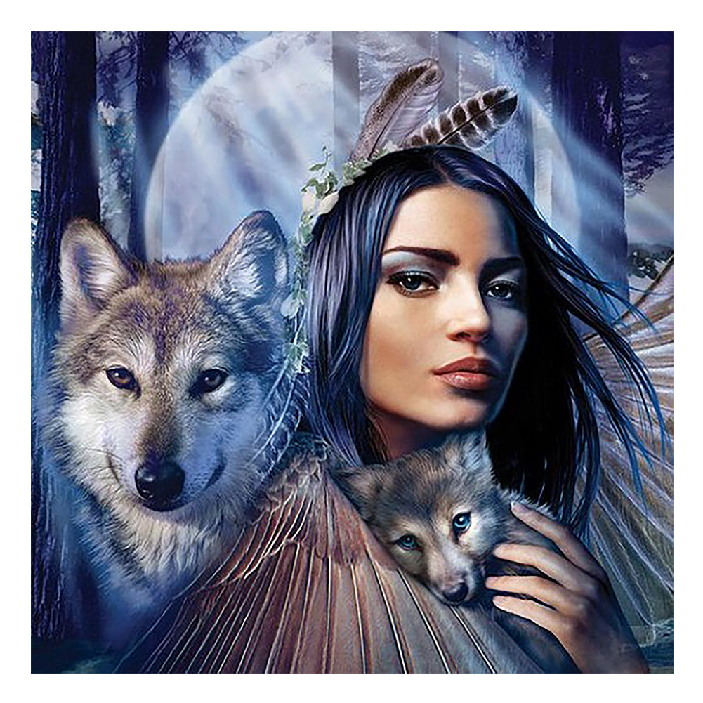 Figure Wolf Girl 40x40cm(canvas) full round Drill diamond painting