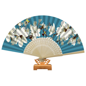 White Flower & Bird - Painting By Numbers Folding Fan