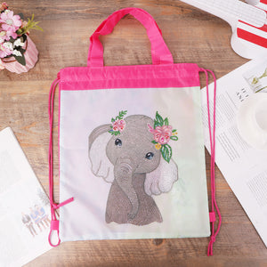 Mosaic Drawstring Backpack DIY Special Shape Diamond Knapsack (Elephant)