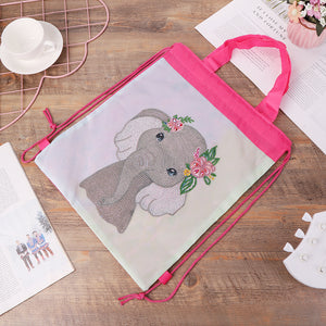 Mosaic Drawstring Backpack DIY Special Shape Diamond Knapsack (Elephant)