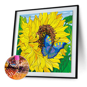 Sunflower Butterfly 30x30cm(canvas) partial special shaped drill diamond painting