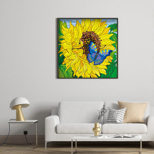 Sunflower Butterfly 30x30cm(canvas) partial special shaped drill diamond painting