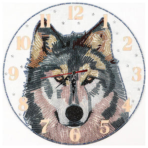 Wolf Clock Mosaic Part Special Shape Diamond DIY Painting Kit Gifts (DZ653)