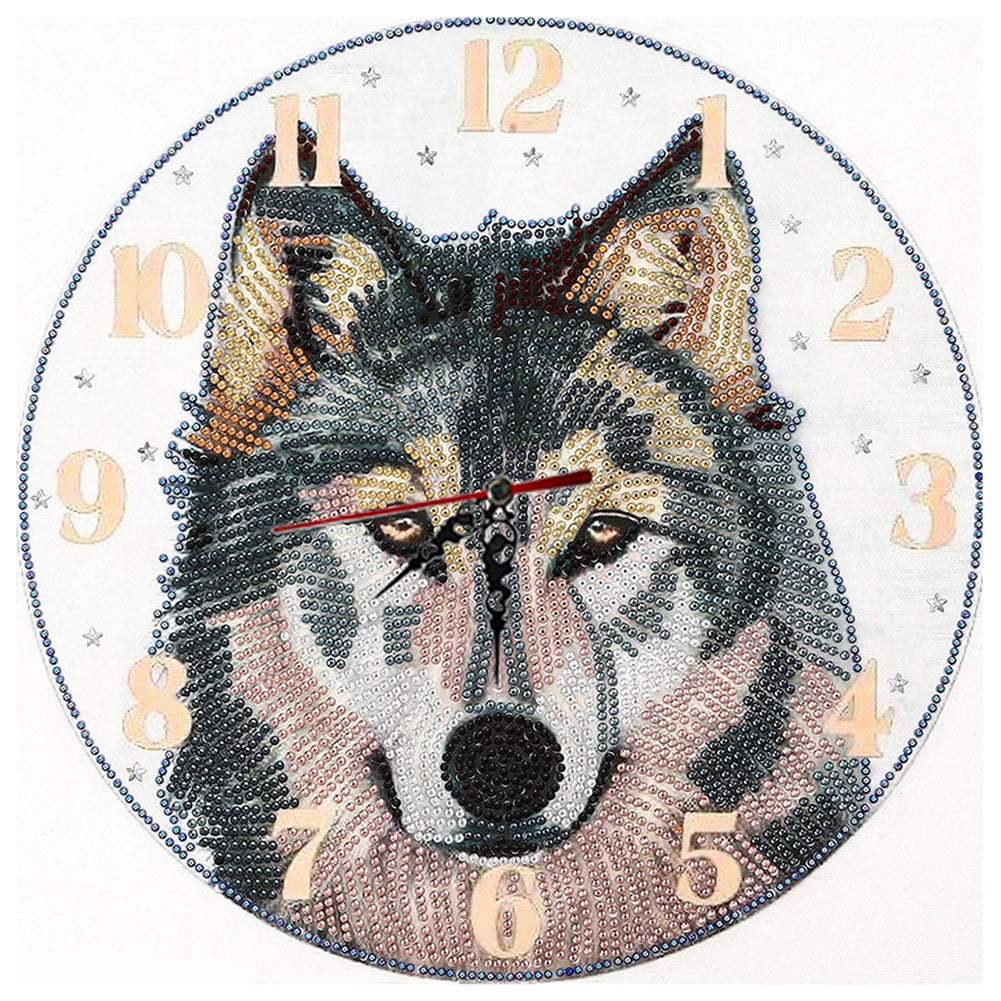 Wolf Clock Mosaic Part Special Shape Diamond DIY Painting Kit Gifts (DZ653)
