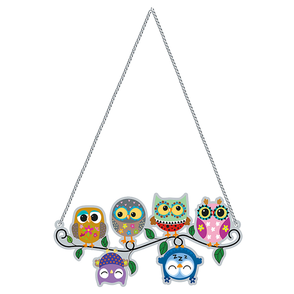 DIY Applique Diamond Wall Hanging Acrylic Kit Door Window Pendant (6 Owls)