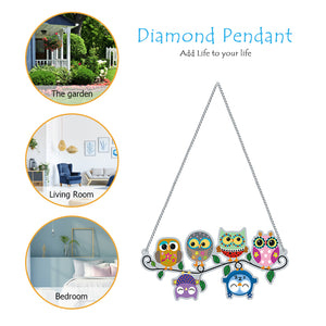 DIY Applique Diamond Wall Hanging Acrylic Kit Door Window Pendant (6 Owls)