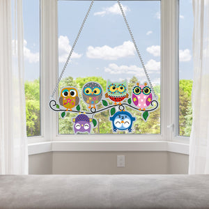 DIY Applique Diamond Wall Hanging Acrylic Kit Door Window Pendant (6 Owls)