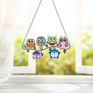 DIY Applique Diamond Wall Hanging Acrylic Kit Door Window Pendant (6 Owls)