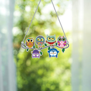 DIY Applique Diamond Wall Hanging Acrylic Kit Door Window Pendant (6 Owls)