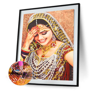 Indian Lady 30x40cm(canvas) partial special shaped drill diamond painting