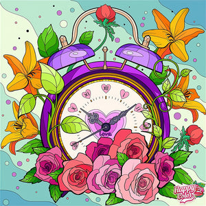 Flower Clock 30x30cm(canvas) partial special shaped drill diamond painting