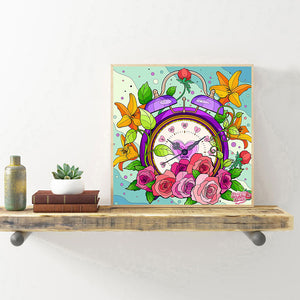 Flower Clock 30x30cm(canvas) partial special shaped drill diamond painting