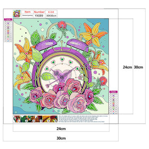 Flower Clock 30x30cm(canvas) partial special shaped drill diamond painting