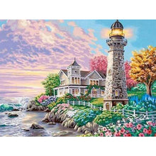 Load image into Gallery viewer, Beach House Lighthouse 40x30cm(canvas) full round drill diamond painting
