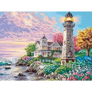 Beach House Lighthouse 40x30cm(canvas) full round drill diamond painting
