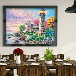 Beach House Lighthouse 40x30cm(canvas) full round drill diamond painting