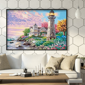 Beach House Lighthouse 40x30cm(canvas) full round drill diamond painting