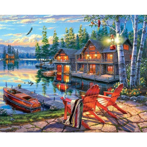 Lakeside Scenery 50x40cm(canvas) full round drill diamond painting