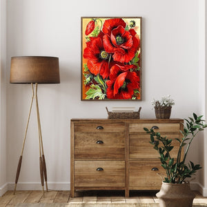 Blooming Red Flowers 30x40cm(canvas) full round drill diamond painting