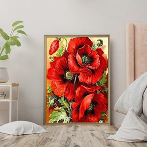 Blooming Red Flowers 30x40cm(canvas) full round drill diamond painting