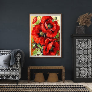 Blooming Red Flowers 30x40cm(canvas) full round drill diamond painting