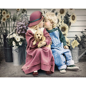 Little Boy & Girl & Dog 40x50cm(canvas) full square drill diamond painting