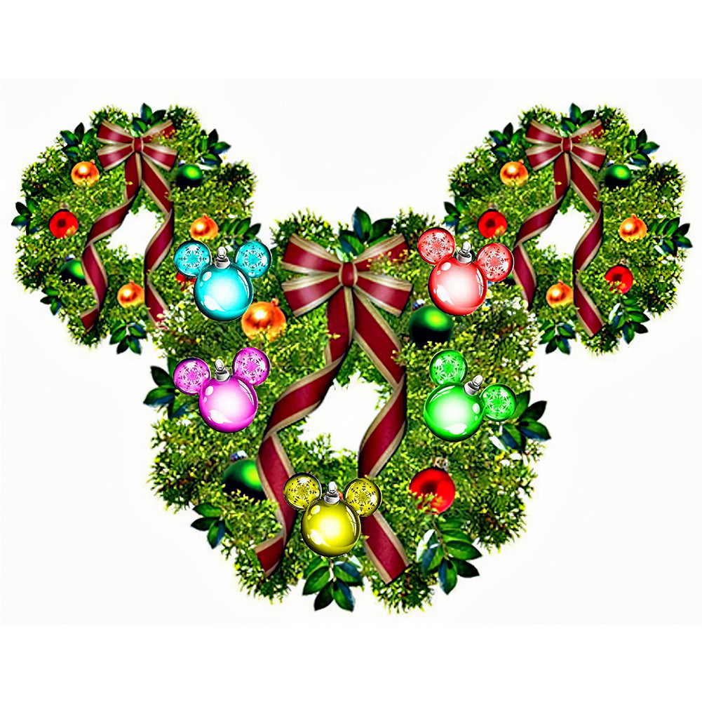 Christmas Mickey Mouse Wreath 40x30cm(canvas) partial special shaped drill diamond painting