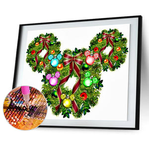 Christmas Mickey Mouse Wreath 40x30cm(canvas) partial special shaped drill diamond painting