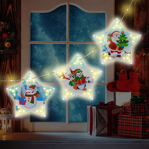 5D DIY Diamond Painting Christmas Tree Ornaments LED Hanging Star Lights