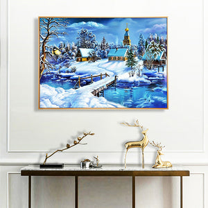 Snow Village 50x40cm(canvas) full round drill diamond painting